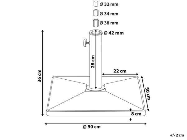 Aurinkovarjon jalka musta betoni 50 x 50 x 36 cm neliö 25 kg säänkestävä 3x sovitinta moderni