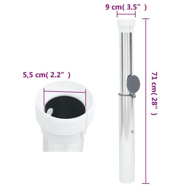 vidaXL nedgravet parasolholder til 40-50 mm stang aluminium sølvfarvet -  Parasolfødder