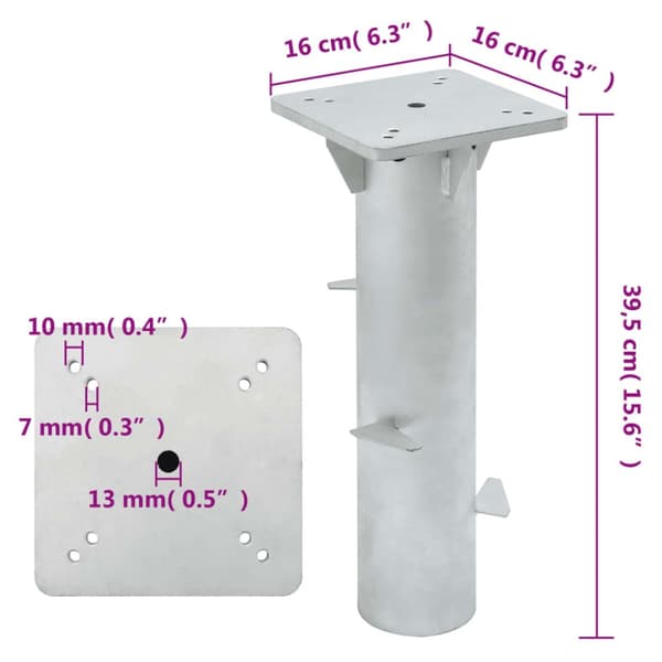 nedgravet parasolbase 16x16x39,5 cm stål sølvfarvet