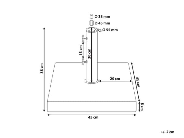 Parasollfot Grå Granitt Rustfritt stål 45 x 45 cm 30 kg Firkantet form Hjul Håndtak Hagemøbler Solskjerming