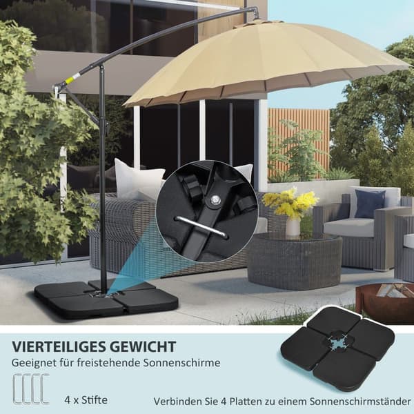 Paraplystativ, 4er-Set, 104x104x7.5 cm, Sort