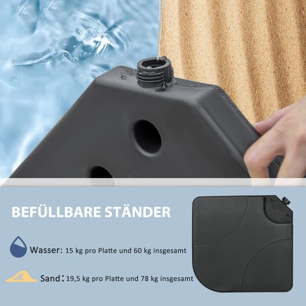 Paraplystativ, 4er-Set, 104x104x7.5 cm, Sort