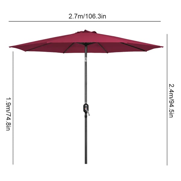 Udendørs Parasol, 270 cm Størrelse, UV Beskyttelse, Justerbar Tilt Funktion,2