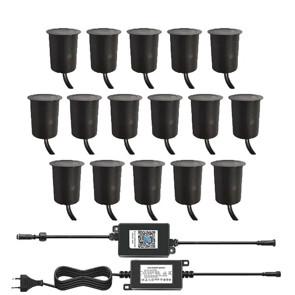 LED infällda spotlights, RGB-färgbyte, IP67-vattentät, 16 stycken, EU-kontakt
