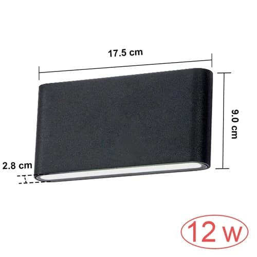 Ulkoseinävalaisin, vedenpitävä, moderni minimalistinen, 12w musta suuri, valkoinen