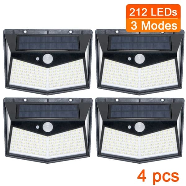 Solvägglampa, 212 LED-lampor, PIR-rörelsesensor, 4-212LED 4st