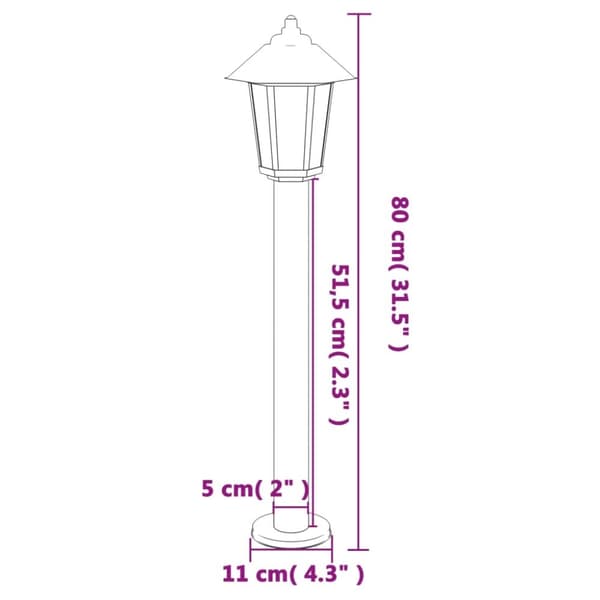 vidaXL Utendørs gulvlamper 3 stk svart 80 cm rustfritt stål