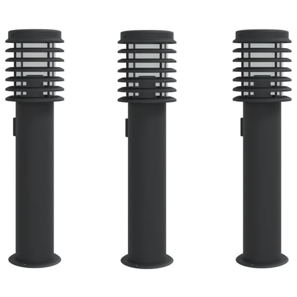 vidaXL Utendørs gulvlamper med uttak 3 stk svart 60 cm rustfritt stål