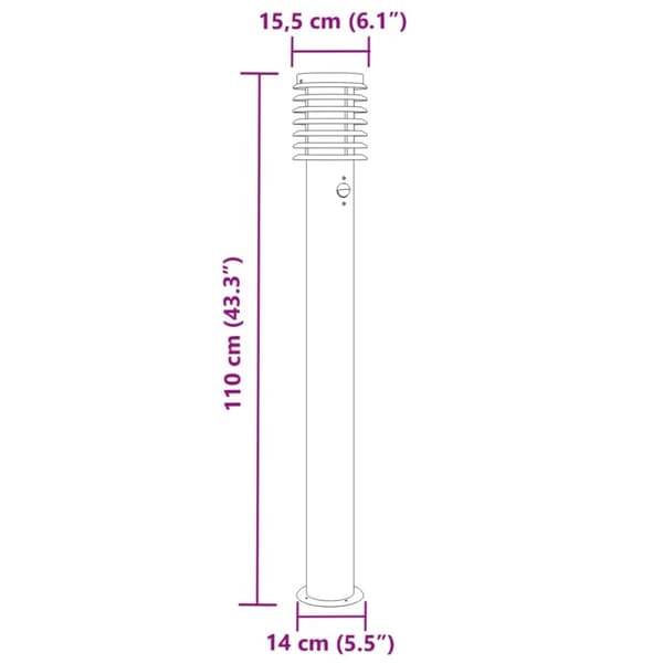 vidaXL Pylväsvalaisin liiketunnistimella hopea 110 cm teräs