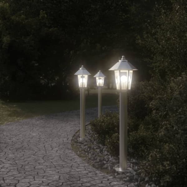 vidaXL Utendørs gulvlamper 3 stk sølv 80 cm rustfritt stål