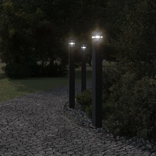 vidaXL udendørs standerlamper 3 stk. stikkontakt 110 cm aluminium sort