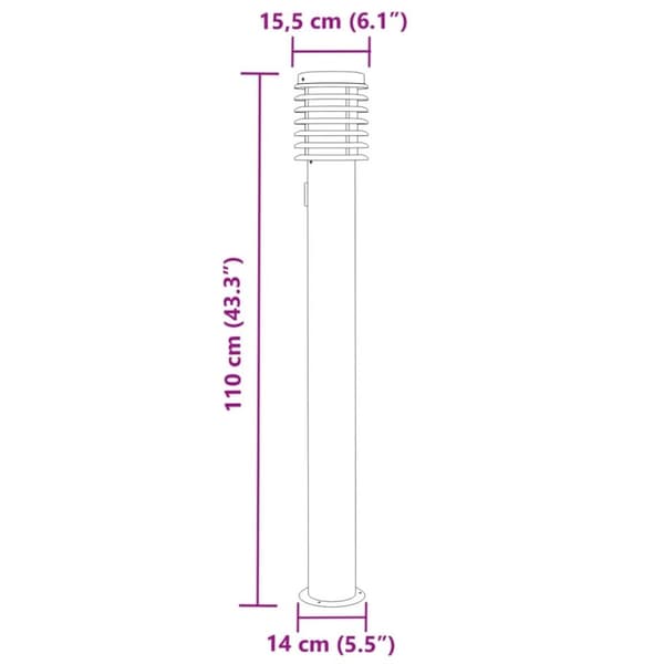 vidaXL udendørs standerlampe med stikkontakt 110 cm rustfrit stål sølv