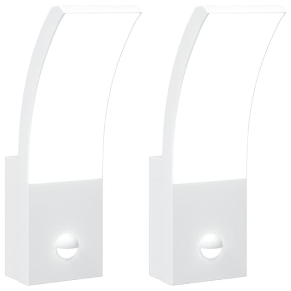 vidaXL Veggmonterte LED-utelamper sensorer 2 stk hvit støpt aluminium