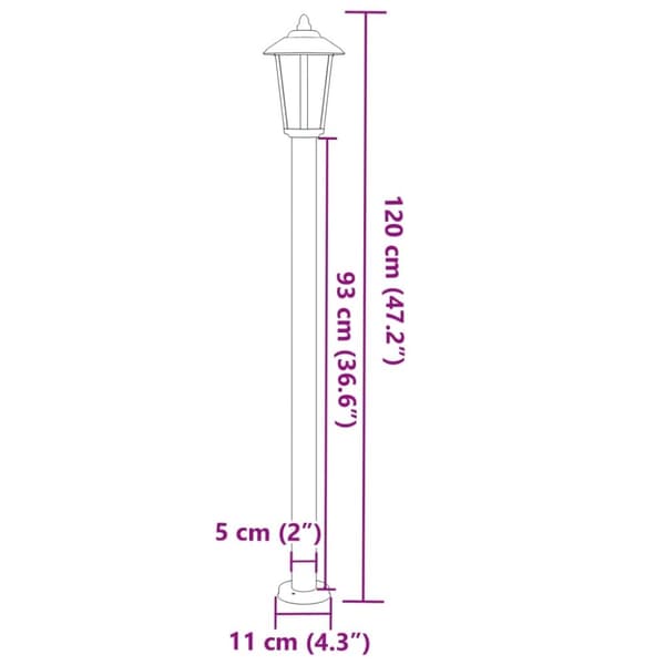 vidaXL Utendørs gulvlampe sølv 120 cm rustfritt stål