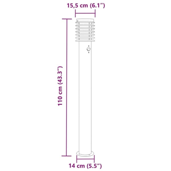 vidaXL Utendørs gulvlamper sensorer 3 stk svart 110 cm rustfritt stål