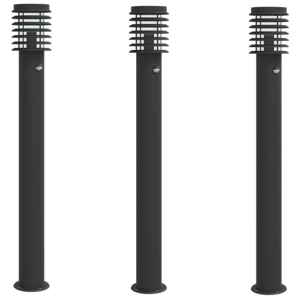 vidaXL Utendørs gulvlamper sensorer 3 stk svart 110 cm rustfritt stål