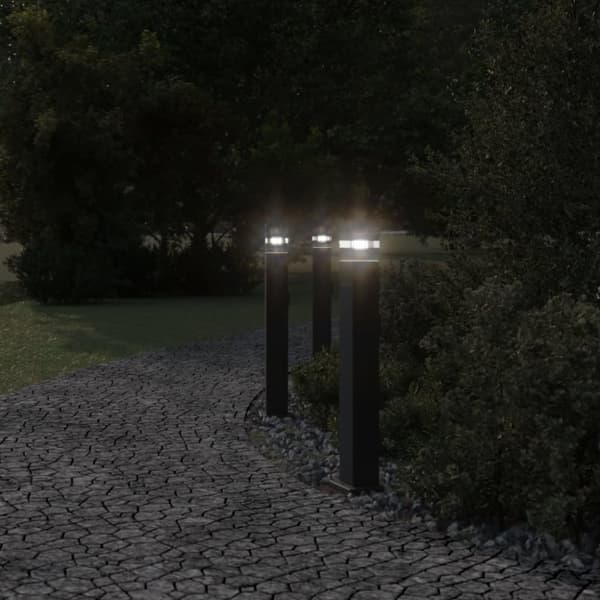 vidaXL Utendørs gulvlamper med uttak 3 stk svart 80 cm aluminium