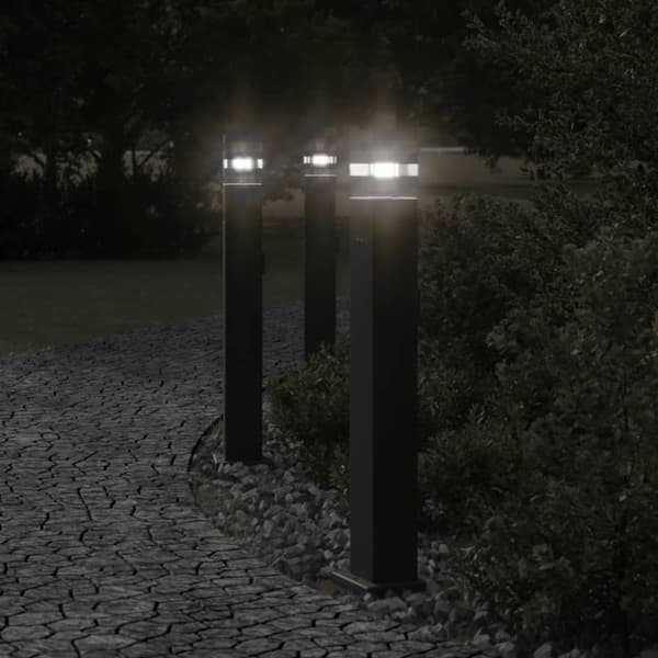 vidaXL Utendørs gulvlamper med uttak 3 stk svart 80 cm aluminium