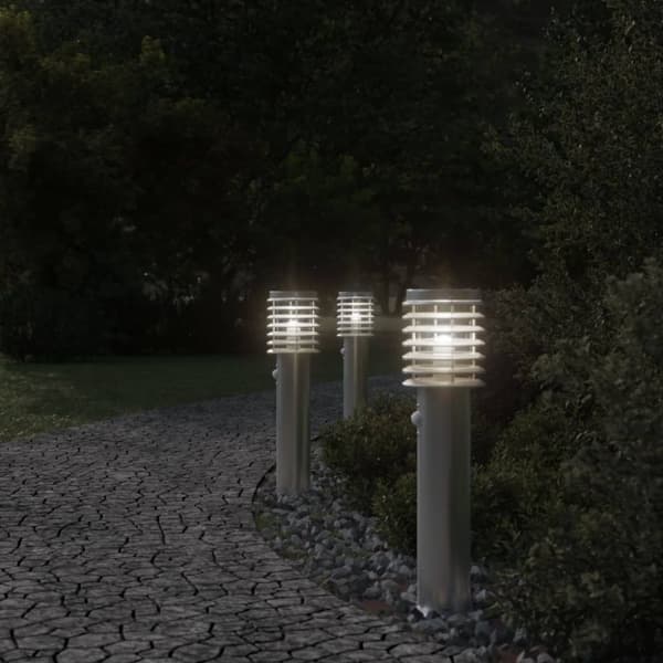 vidaXL Utendørs gulvlamper med sensorer 3stk sølv 60 cm rustfritt stål