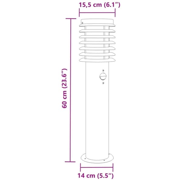 vidaXL udendørs standerlamper 3 stk. sensor 60 cm rustfrit stål sort