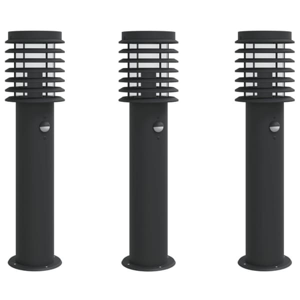 vidaXL udendørs standerlamper 3 stk. sensor 60 cm rustfrit stål sort