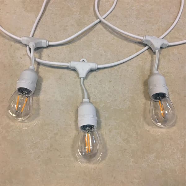 Utomhusstrålkastare, 48-fots längd, 16 Edison-stil LED-lampor, Vit snodd