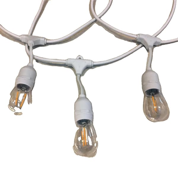 Utomhusstrålkastare, 48-fots längd, 16 Edison-stil LED-lampor, Vit snodd White cord