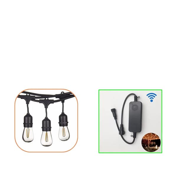 Smart LED Utomhussträngljus, Wi-Fi App-kontroll, 15M Sträng med 15 Lampor,AC220V EU-kontakt, 15M Wifi Dimmer