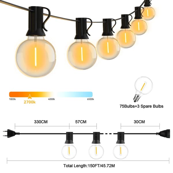 LED-nauhavalo, vedenkestävä muotoilu, 150 jalkaa pitkä,150FT(45,72m)75Lamppua, EU 220V