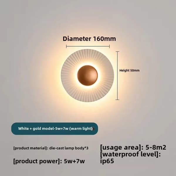 Nordisk Minimalistisk Væglampe, Vandtæt Design, Energi Effektiv,varmt lys, Hvid Guld B