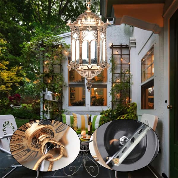 LED-vesitiivis ulkokäyttöön tarkoitettu roikkuvalaisin, elegantti pronssiviimeistely, kestävä lasivarjostin, vintage-tyyli.