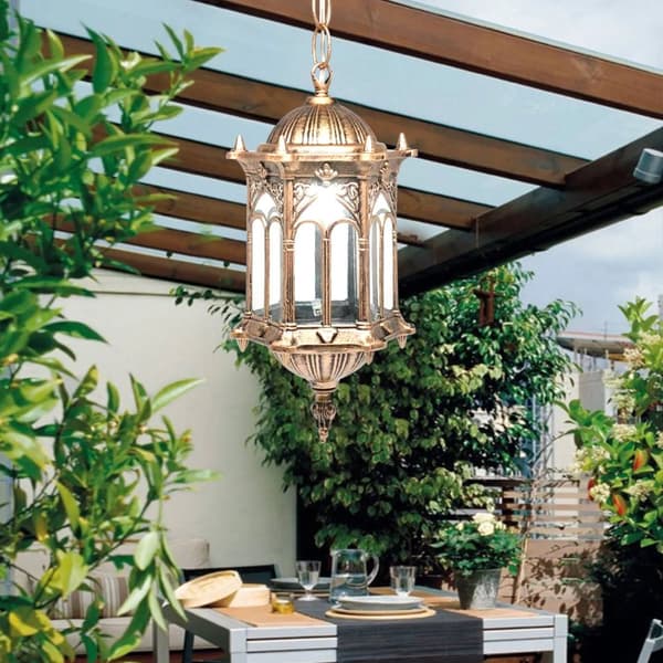 LED-vesitiivis ulkokäyttöön tarkoitettu roikkuvalaisin, elegantti pronssiviimeistely, kestävä lasivarjostin, vintage-tyyli.
