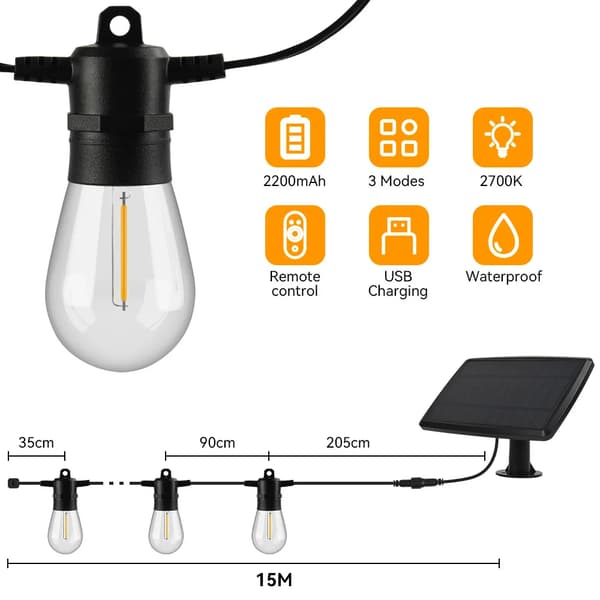 Soliga LED-ljusslingor, fjärrkontroll, vattentålig design,Varmt ljus, 15M