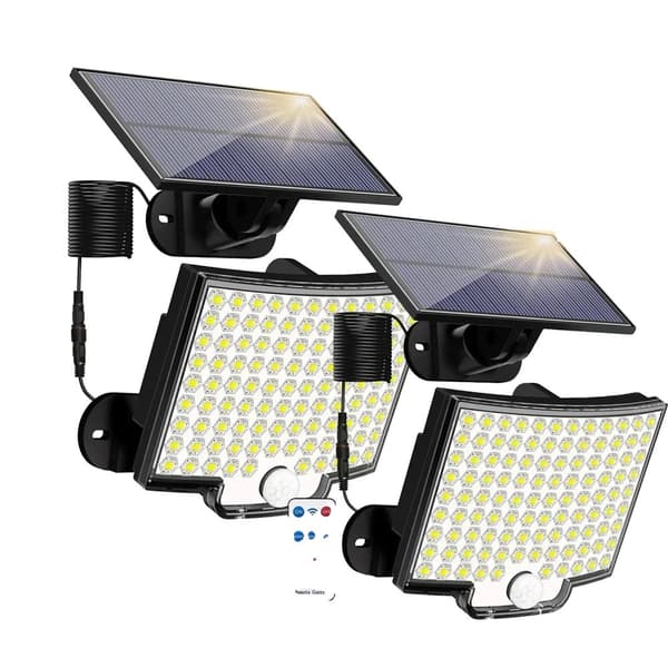 106 LED Solarlampe, Bevægelsessensor, IP65 Vandtæt,2 Med Fjernbetjening