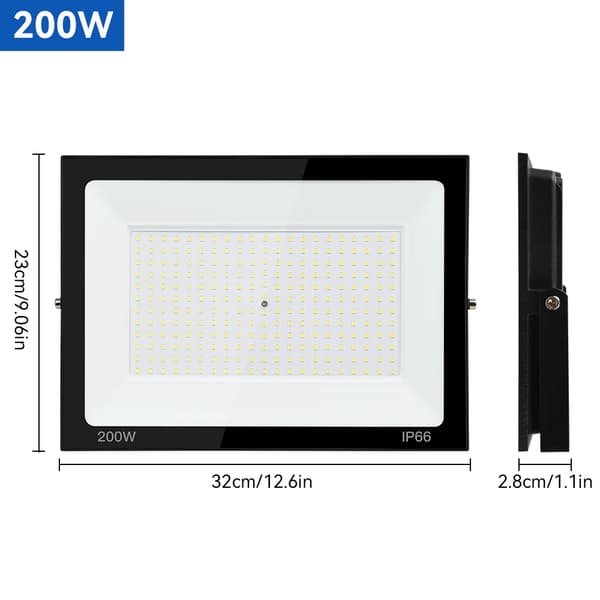LED Flomlys, Vandtæt IP66, Sort Aluminium Konstruktions,200W, Kold Hvid
