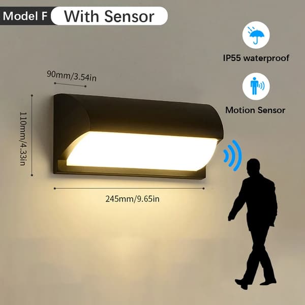 LED Væglampe, Bevægelsessensor, Vandtæt IP55, Energi Effektiv,Model F, Varm Hvid