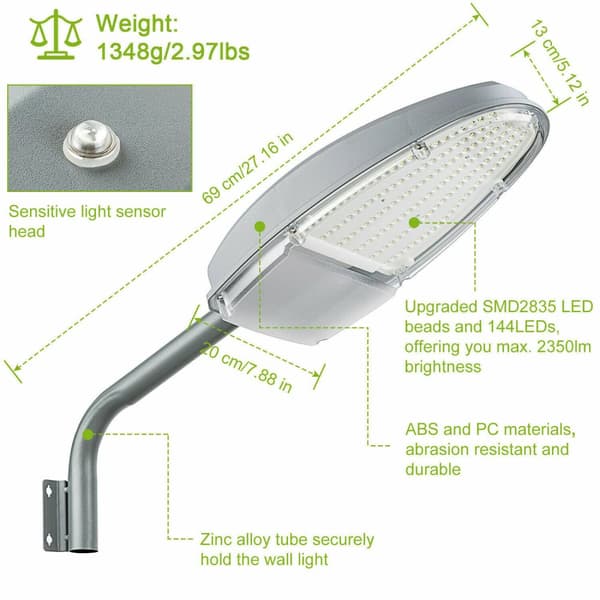 LED Gadelampe, 24W Effekt, IP65 Vandtæt, Automatisk Drift,2stk