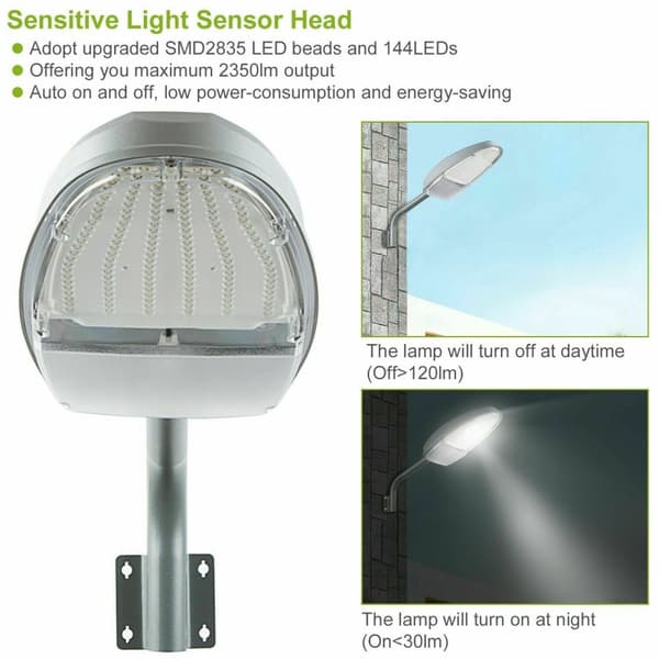LED Gadelampe, 24W Effekt, IP65 Vandtæt, Automatisk Drift,2stk