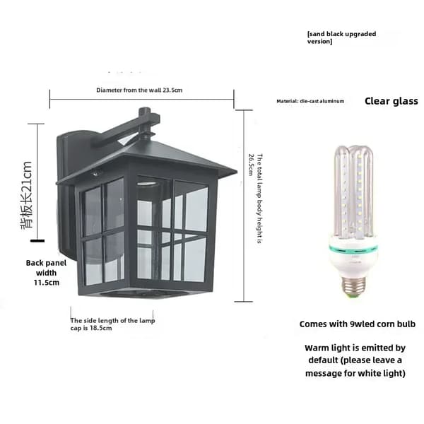 Europeisk stil utomhusvägglampa, retro aluminiumdesign, vattentålig IP54,A