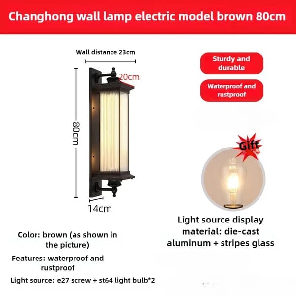 Vintage utomhusvägglampa, vattentålig design, energieffektiv belysning,80 cm