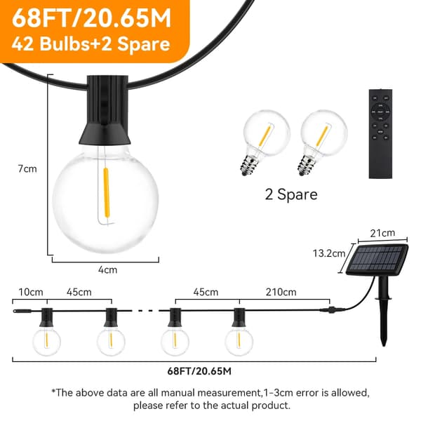 Udendørs solarguirlande lyskæde, 42 pærer, 20 meter, vandtæt IP44,Eu stik, 68FT 42LED