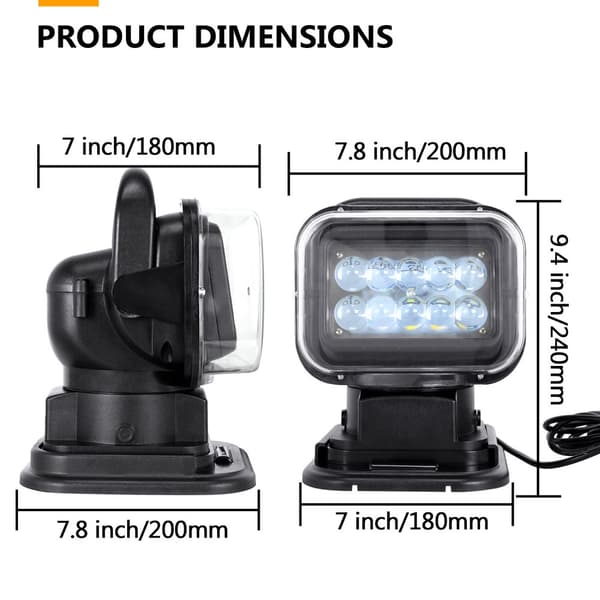LED Fjernbetjent Søgelygte, 50W Lysstyrke, 360-Graders Rotation,1STK