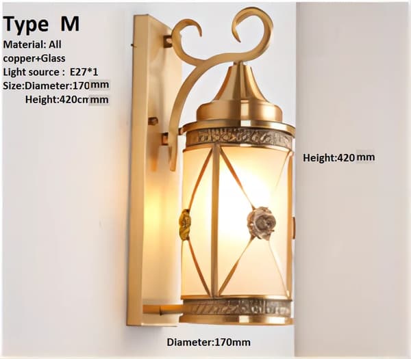Udendørs kobber væglampe, elegant design, E27 LED lyskilde,LED lyskilde, M