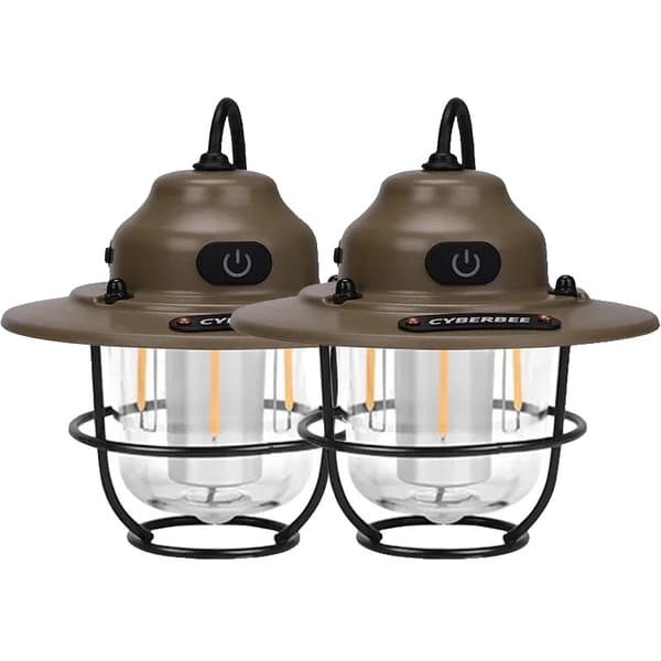 Udendørs lanterne, 1200mAH batteri, op til 48 timers belysning, Type-C opladning,khaki 2stk