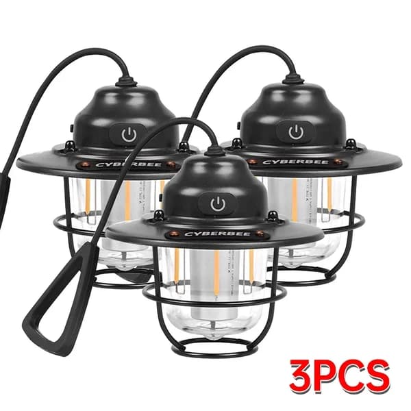 Utomhuslampa, 1200mAH batteri, upp till 48 timmars belysning, Type-C laddning,svart 3st