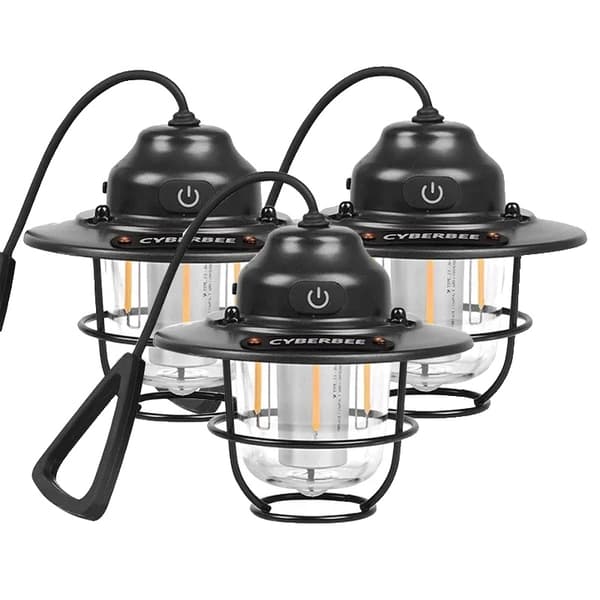 Udendørs lanterne, 1200mAH batteri, op til 48 timers belysning, Type-C opladning,sort 3stk
