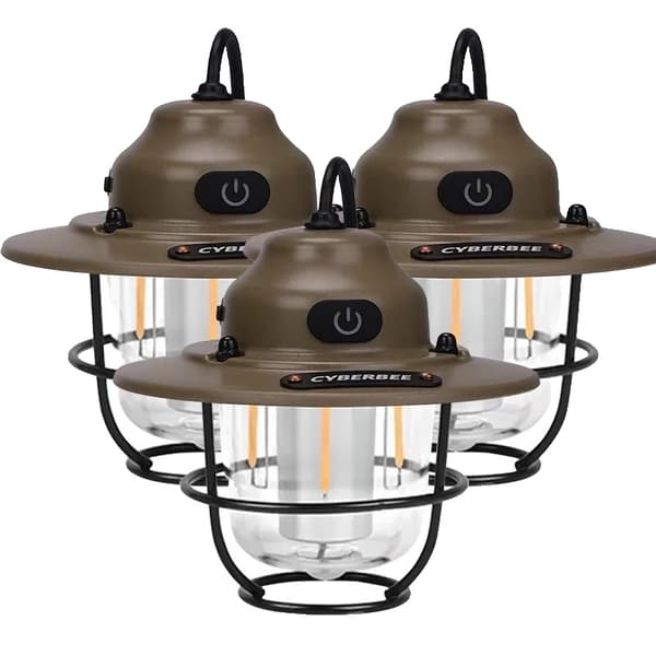 Udendørs lanterne, 1200mAH batteri, op til 48 timers belysning, Type-C opladning,khaki 3stk