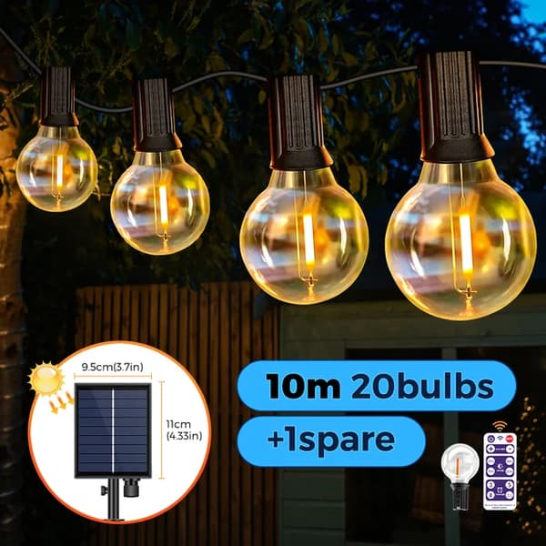 Aurinkokäyttöiset valosarjat, aurinko- ja USB-virtalähteellä, vedenkestävät, 10M 21 lamppua