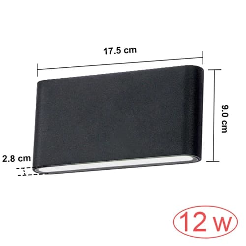 Ulkoseinävalaisin, vedenpitävä, moderni minimalistinen, 12w musta suuri, lämmin valkoinen