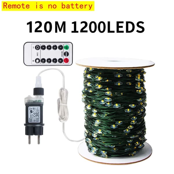 LED-strängfairy-lampor, fjärrkontroll, utomhusdekoration, 120M, Varmvit